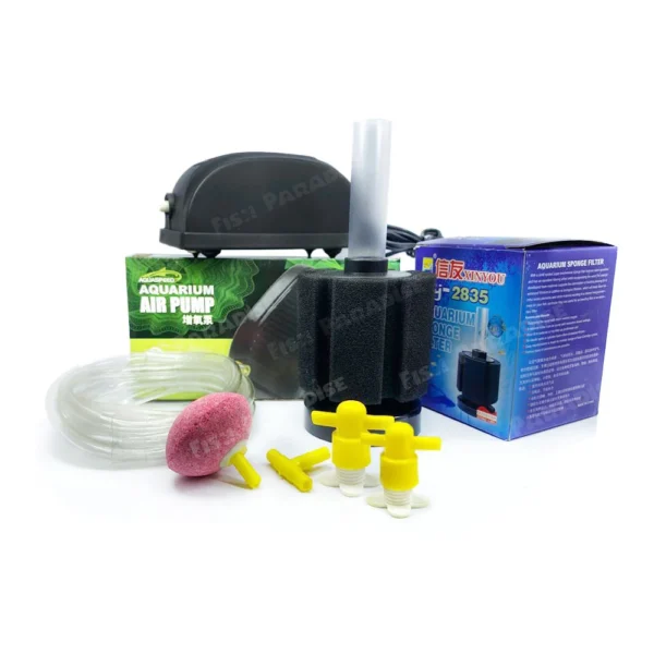 ium-Air-Pump-with-XY-2835-Sponge-Filter,-15-Feet-Pipe,-1-Air-Bubble-Stone,-1-Air-flow-Controller (1) Aquarium Air Pump with XY-2835 Sponge Filter Full Set